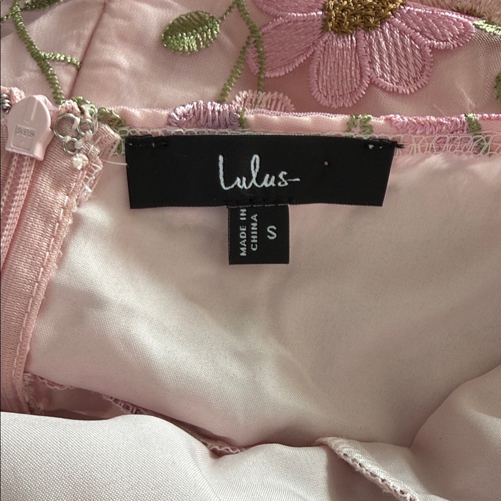 Lulus Pink Floral Embroidered Midi Dress, 3D Appliqué Halter Size: small - Picture 10 of 11